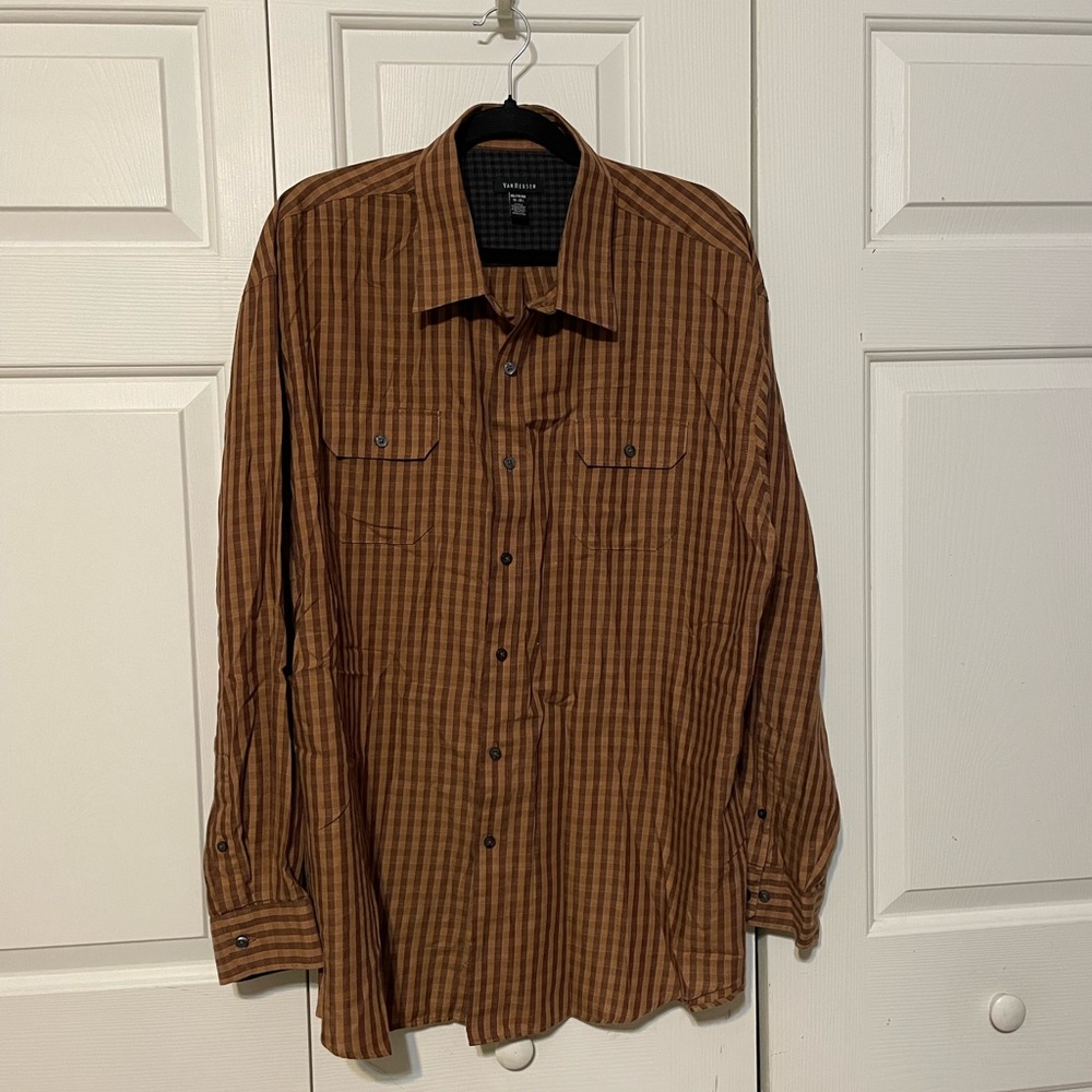 Van Heusen Brown Checkered Button Down Shirt‎ XXL